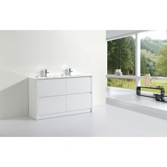 TB 1500mm Gloss White Plywood Floor Standing Vanity With Double Ceramic Basin